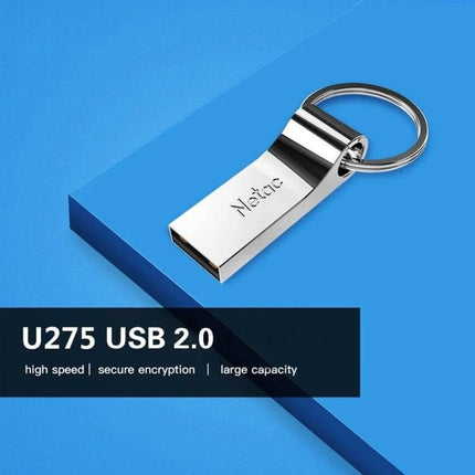 Netac U275 64GB USB Flash Drive for Secure Data Storage - silver metal keyring USB drive showing compact design and secure storage features