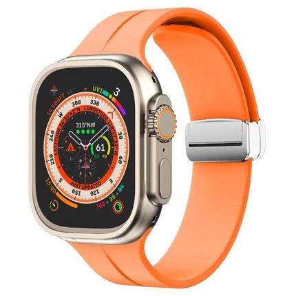 Magnetic Fold Clasp Silicone Watch Band For Apple Watch 45mm