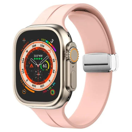 Magnetic Fold Clasp Silicone Watch Band For Apple Watch 45mm