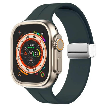 Magnetic Fold Clasp Silicone Watch Band For Apple Watch 45mm