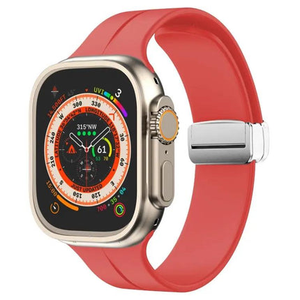 Magnetic Fold Clasp Silicone Watch Band For Apple Watch 45mm