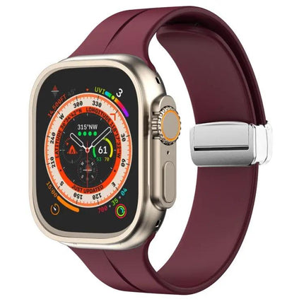 Magnetic Fold Clasp Silicone Watch Band For Apple Watch 45mm