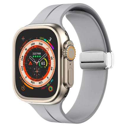 Magnetic Fold Clasp Silicone Watch Band For Apple Watch 45mm