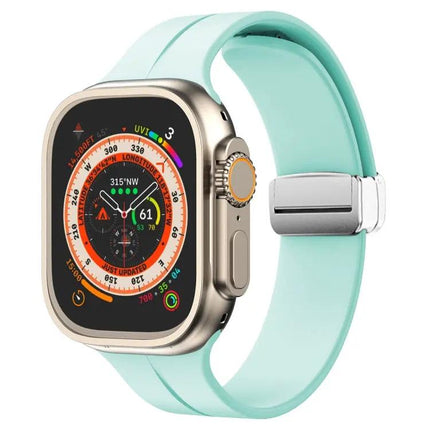 Magnetic Fold Clasp Silicone Watch Band For Apple Watch 45mm