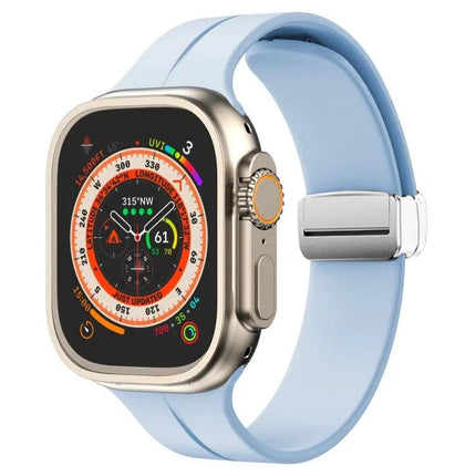 Magnetic Fold Clasp Silicone Watch Band For Apple Watch 45mm