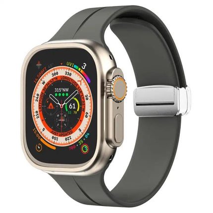 Magnetic Fold Clasp Silicone Watch Band For Apple Watch 45mm
