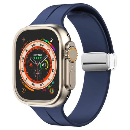 Magnetic Fold Clasp Silicone Watch Band For Apple Watch 45mm
