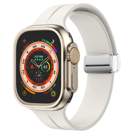 Magnetic Fold Clasp Silicone Watch Band For Apple Watch 45mm