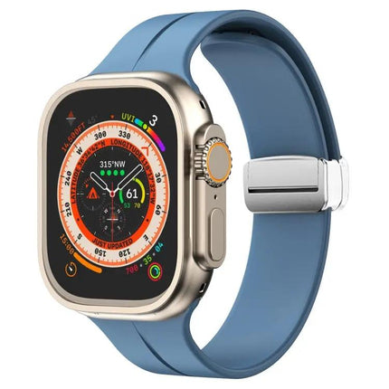 Magnetic Fold Clasp Silicone Watch Band For Apple Watch 45mm