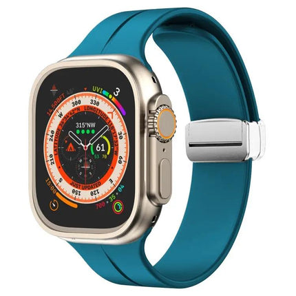 Magnetic Fold Clasp Silicone Watch Band For Apple Watch 45mm