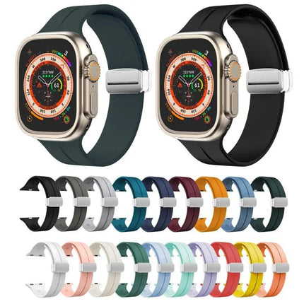 Magnetic Fold Clasp Silicone Watch Band For Apple Watch 45mm
