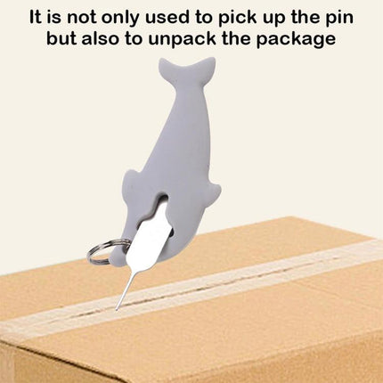 Dolphin-Shaped SIM Card Eject Tool Set for Smartphones with silicone cover picking up pin and opening package
