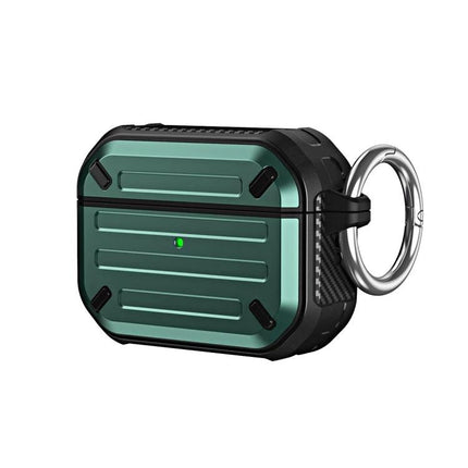 Essential Protective Case for AirPods in Daily Activities - durable TPU/PC green rugged cover with keyring, dust and impact protection, quick-charge access