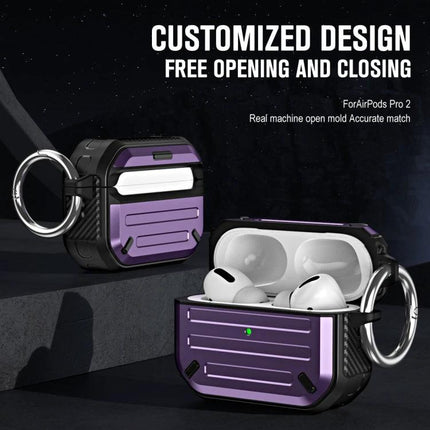 Essential Protective Case for AirPods in Daily Activities - purple rugged TPU+PC case with keyring, dust and impact protection, easy charging access