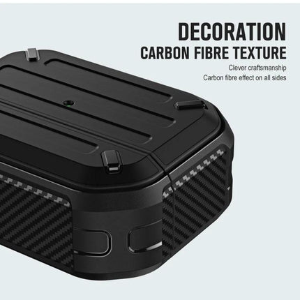 Essential Protective Case for AirPods in Daily Activities — durable TPU/PC case with carbon fiber texture, slim protection, dust and impact resistant, easy charging