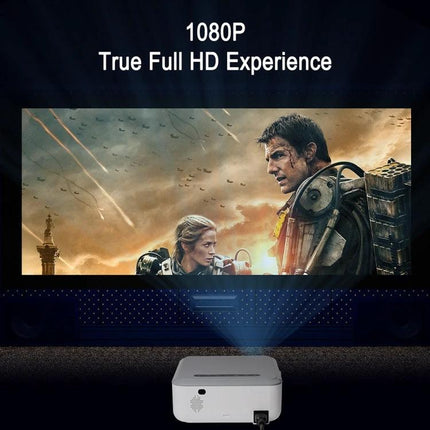 MECOOL KP1 Portable Smart Projector for Streaming Movies displaying 1080P True Full HD movie scene for home entertainment