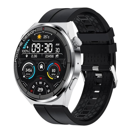 Daily Activity Tracker Watch for Everyday Health Monitoring showing steps, heart rate, calories, time, and phone notifications on a sleek black smartwatch