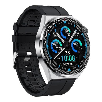 Daily Activity Tracker Watch for Everyday Health Monitoring showing black strap smartwatch with step count, heart rate, calories and notifications