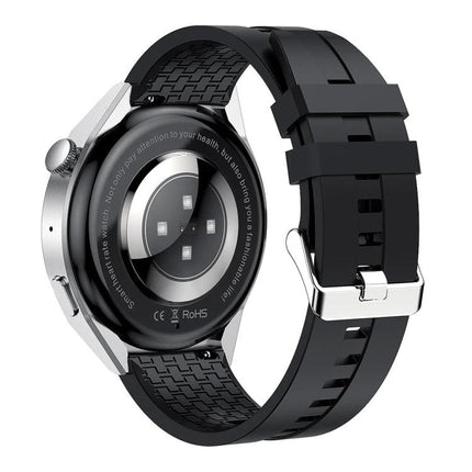 Daily Activity Tracker Watch for Everyday Health Monitoring black smartwatch showing rear heart rate sensor and silicone strap