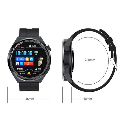 Daily Activity Tracker Watch for Everyday Health Monitoring - black smartwatch showing steps, heart rate, notifications, 46mm face and 260mm strap