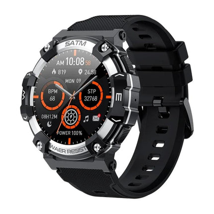 Versatile Smart Watch for Everyday Health and Activity Tracking — rugged black fitness watch showing heart rate, steps, sleep and notifications