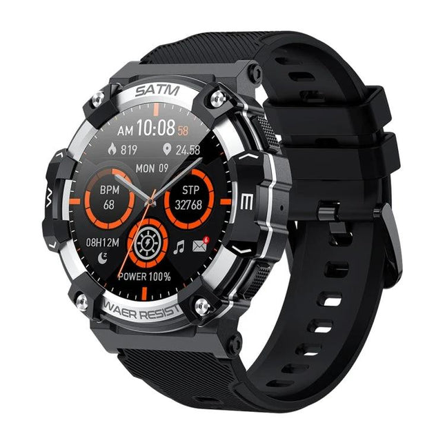Versatile Smart Watch for Everyday Health and Activity Tracking — rugged black fitness watch showing heart rate, steps, sleep and notifications