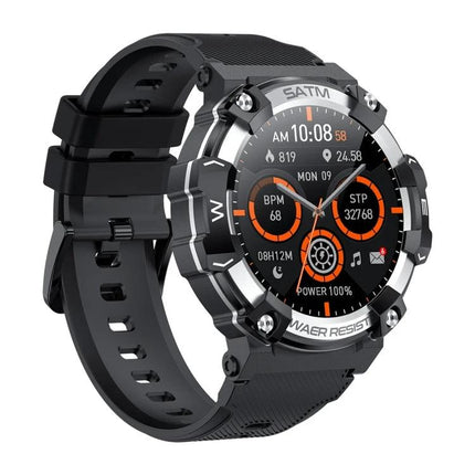 Versatile Smart Watch for Everyday Health and Activity Tracking - rugged black smartwatch showing heart rate, step count, time and activity widgets