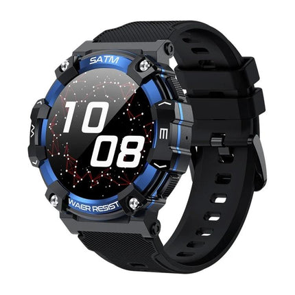 Versatile Smart Watch for Everyday Health and Activity Tracking — rugged black and blue sports smartwatch showing step and heart-rate display