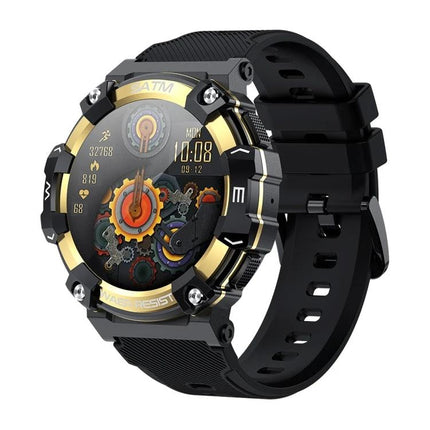 Versatile Smart Watch for Everyday Health and Activity Tracking - rugged black gold smartwatch showing step count, heart rate and activity display