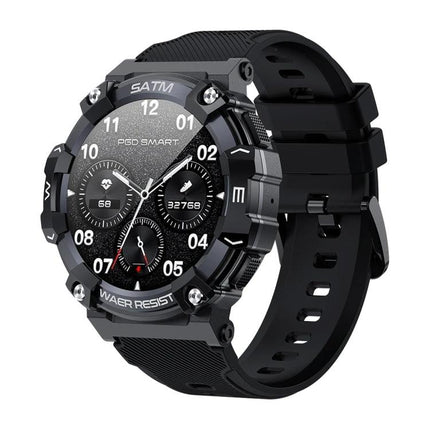 Versatile Smart Watch for Everyday Health and Activity Tracking - rugged black smartwatch with step count, heart rate, and activity dials