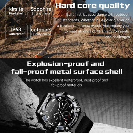 Versatile Smart Watch for Everyday Health and Activity Tracking with rugged metal shell, IP68 waterproof and heart-rate step tracking display