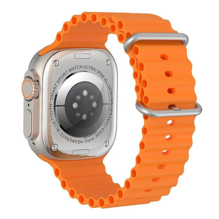 Convenient Smart Watch for Daily Health Monitoring showing rear sensors and orange silicone sport band