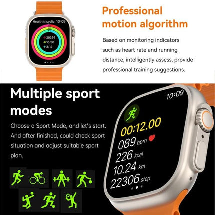 Convenient Smart Watch for Daily Health Monitoring showing heart rate, steps, calories and multiple sport modes on orange band display