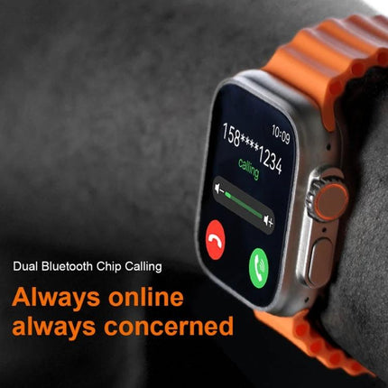 Convenient Smart Watch for Daily Health Monitoring showing heart rate, step tracking and incoming call on orange band