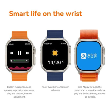 Convenient Smart Watch for Daily Health Monitoring showing three watches with music, weather, and payment screens on colorful straps