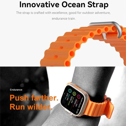 Convenient Smart Watch for Daily Health Monitoring with orange innovative ocean strap showing heart rate and step tracking on wrist