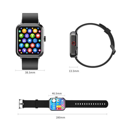 Wearable Bracelet for Daily Health and Communication Needs - black smartwatch with heart rate monitor and Bluetooth, multiple app icons, 38.5mm face
