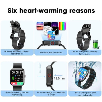 Wearable Bracelet for Daily Health and Communication Needs showing heart rate monitoring, Bluetooth calls, long battery life and waterproof design