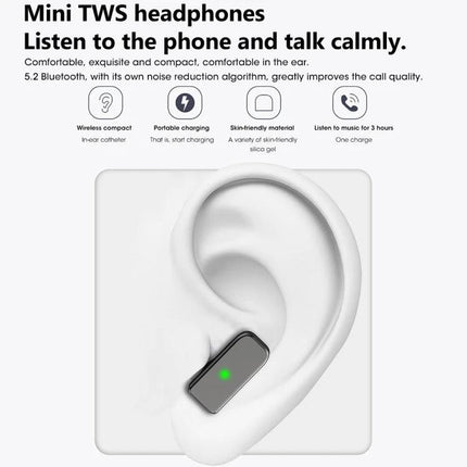 Wearable Bracelet for Daily Health and Communication Needs shown alongside mini TWS earbud in ear to highlight communication and health features