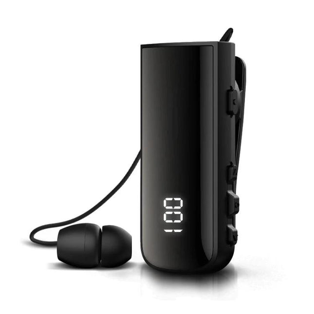 Fineblue Waterproof Bluetooth Lavalier Earpiece For Commuting sleek black waterproof lavalier headset with display, clip and earbud