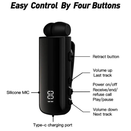 Fineblue Waterproof Bluetooth Lavalier Earpiece For Commuting with four-button control, retractable mic, Type-C charging, LED