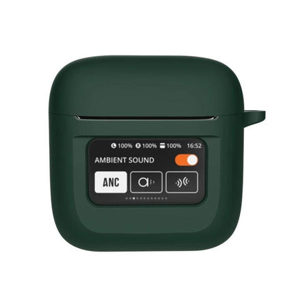 Silicone Protective Case for JBL Earphones in Daily Use — compact dark green silicone case with reserved charging port and ambient sound display