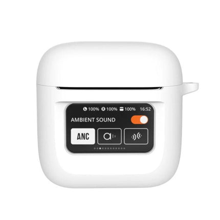 Silicone Protective Case for JBL Earphones in Daily Use - white silicone case with charging port access and ambient sound display