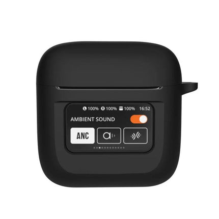 Silicone Protective Case for JBL Earphones in Daily Use — black silicone case with reserved charging port and ambient sound display