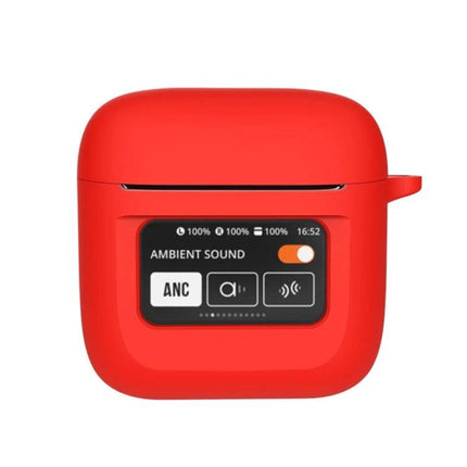 Silicone Protective Case for JBL Earphones in Daily Use - red silicone case with charging port access and ambient sound display