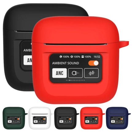 Silicone Protective Case for JBL Earphones in Daily Use - compact red silicone case with charging port access and ambient sound display