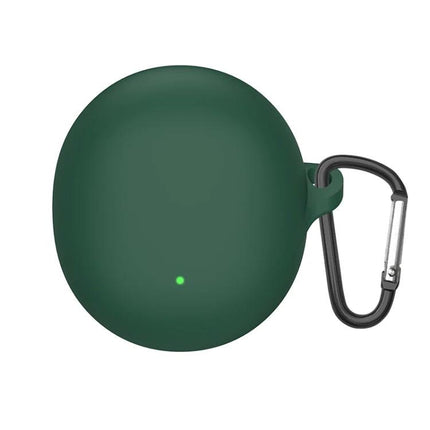 Silicone Case for OPPO Enco Air 3 During Daily Outings — green round silicone protective case with carabiner