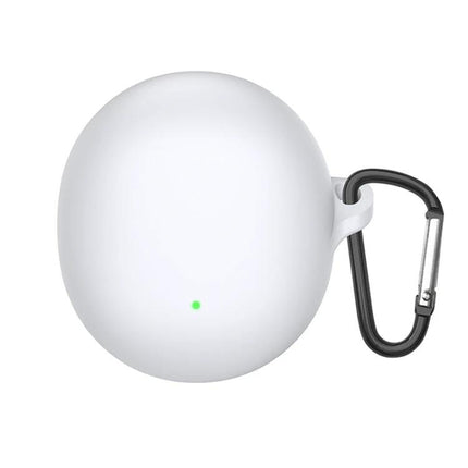 Silicone Case for OPPO Enco Air 3 During Daily Outings white silicone protective case with carabiner, 360-degree drop and scratch protection