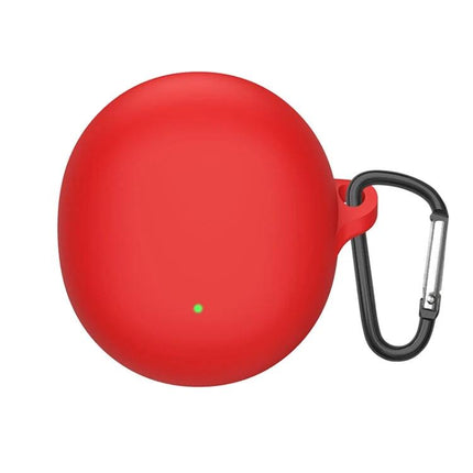 Silicone Case for OPPO Enco Air 3 During Daily Outings - red silicone protective case with carabiner and LED cutout
