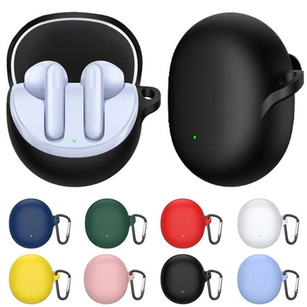 Silicone Case for OPPO Enco Air 3 During Daily Outings - black silicone protective case with carabiner for earbuds, 360-degree drop and scratch protection